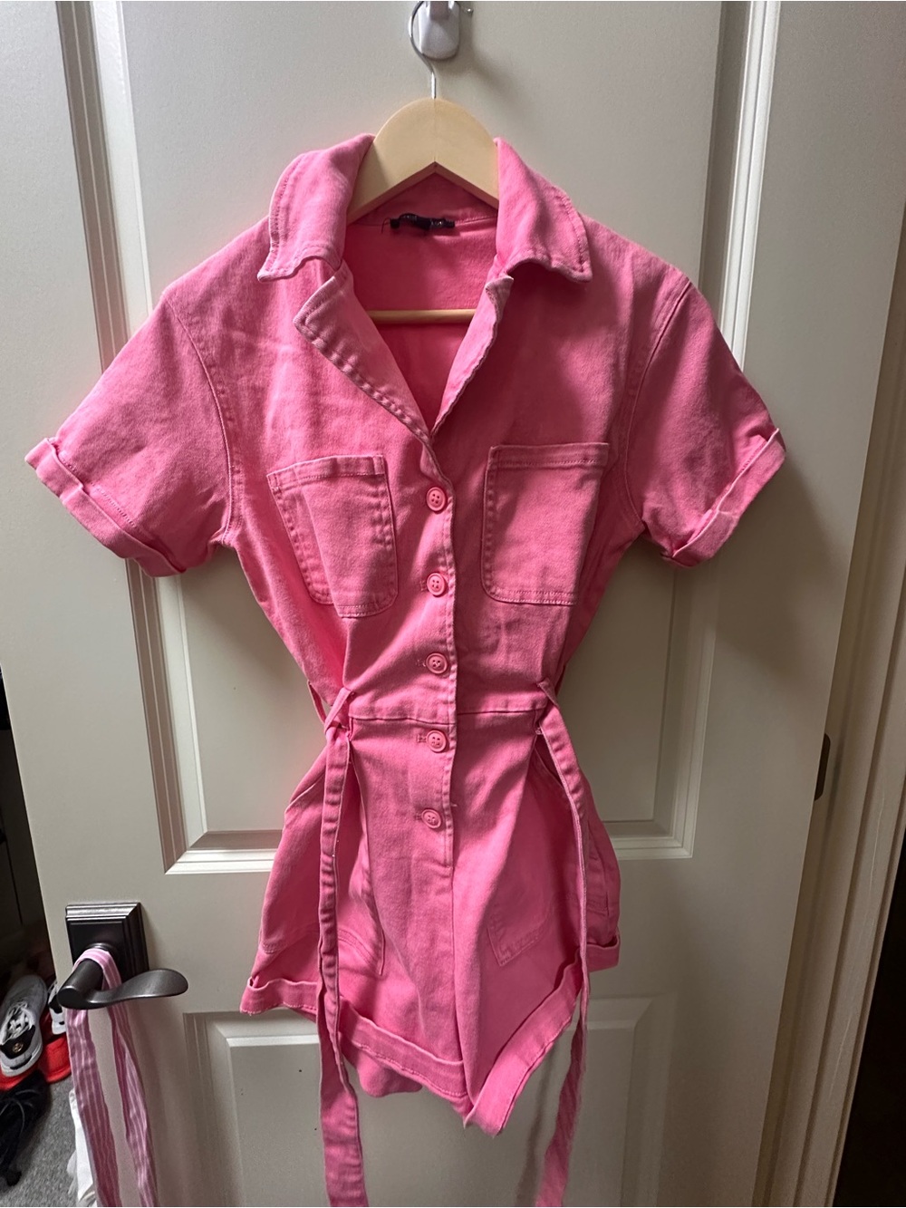Pink Button-Front Utility Romper